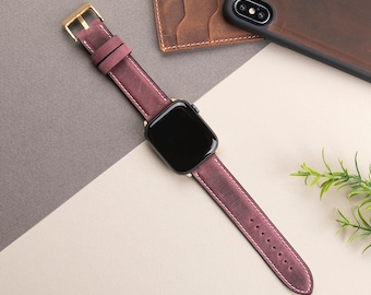 Purple Leather Apple Watch Band, Full grain Leather, Handmade, 38mm 40mm 41mm 42mm 44mm 45mm apple watch strap-FREE ENGRAVING