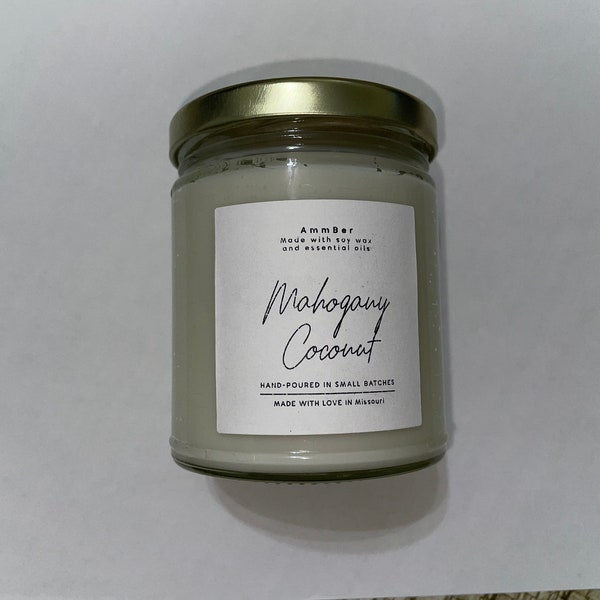 Mahogany Coconut single wick scented soy candles