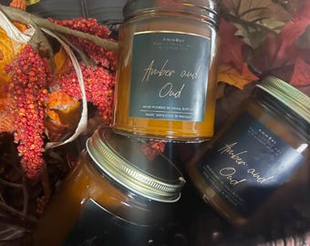 Amber and Oud scented single wick candles