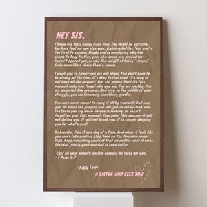 Hey Sis Encouragement Letter, Christian Wall Art for Women, Faith-Based Printable, Digital Scripture Poster, Mental Health Support Gift