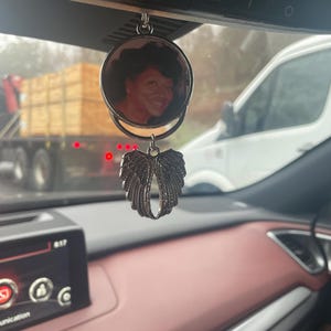 Custom Double-Sided Memorial Car Hanging Ornament with Angel Wings | Personalized Photo Keepsake Rearview Mirror Charm