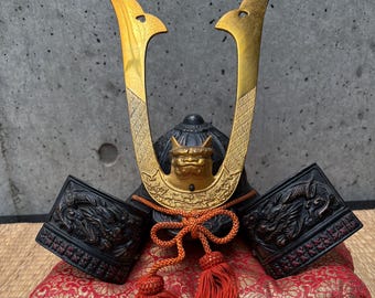 Casco de hierro fundido de samurái antiguo y raro, tradicional japonés, Kabuto
