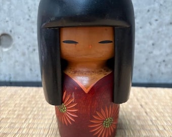 Vintage Japanese Kokeshi Wooden doll. Kokeshi doll by Aoki Ryouka