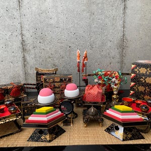 Hina Matsuri Doll Furniture. Japanese Miniature Dollhouse lacquerware