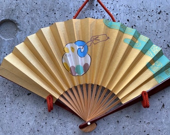 Japanese vintage fan, Folding mini hand fan, Vintage paper fan