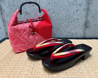 Vintage Japanese Kimono Set Sandal and Bag, Vitage Bag