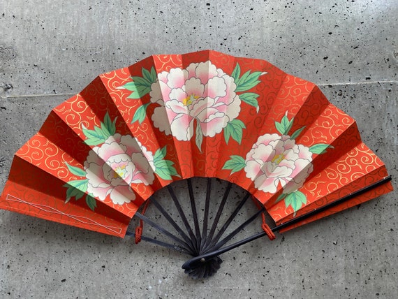 Folding fan, Vintage paper fan, Japanese vintage fan - Gem