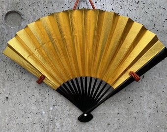 Japanese Folding Fan - Small gold. Vintage