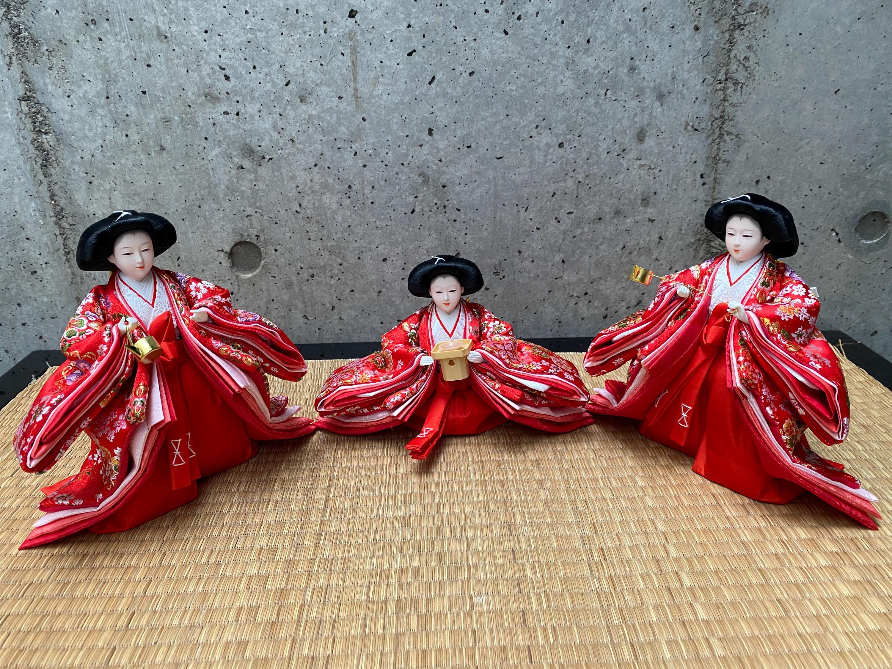 Traditional Japanese Doll, Set of 3 Hina Ningyo, Handmade Doll 