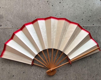 Japanese Folding Fan - White & Red. Vintage