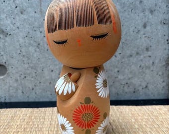 Vintage Japanese Kokeshi Wooden doll. Kokeshi doll by Aoki Ryōka. Big