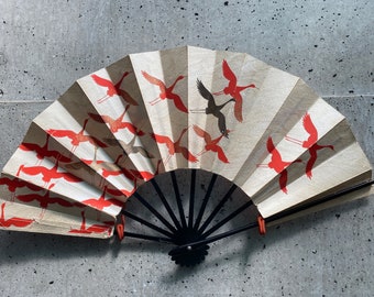 Vintage paper fan, Japanese vintage fan, Folding fan