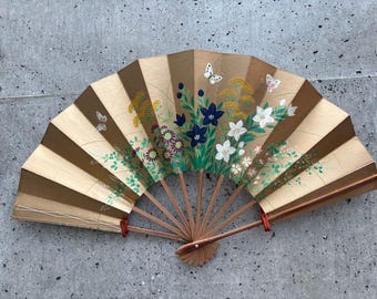 Japanese Folding Fan - Wildflowers. Vintage