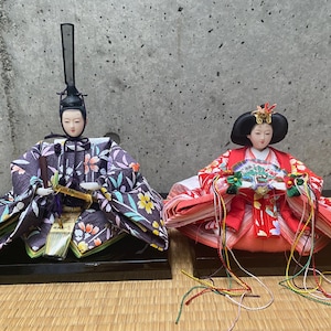 Traditional Japanese dolls, Hina Ningyo, Hina dolls, Vintage dolls, Hina Matsuri dolls. Set of 2