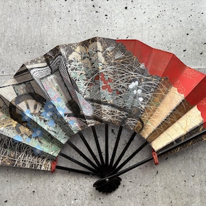 Leque dobrável, Leque de papel vintage, Leque japonês vintage