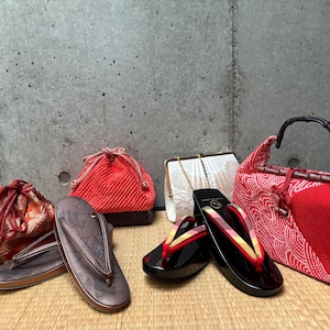 Vintage Japanese Kimono Set Sandal and Bag, Vitage Bag