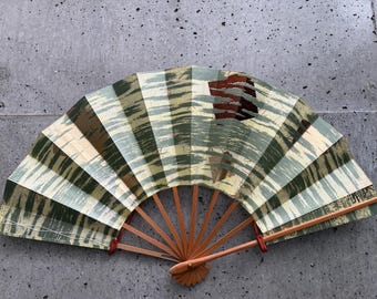 Japanese Folding Fan - Green Wind. Vintage