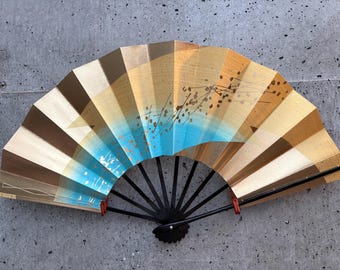 Japanese Folding Fan - Golden geometry. Vintage