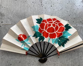 Japanese Folding Fan - Peony. Vintage