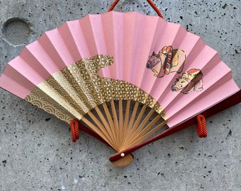 Japanese vintage fan, Folding mini hand fan, Vintage paper fan