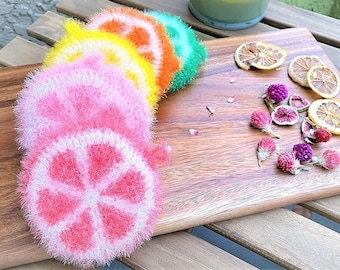 Fruit Shape Dish Scrubbies for New Home, Baby Shower Gift 100% Handmade Eco Friendly Reusable Yarn Scrubber Dish Clothes