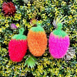 Strawberry Dish Scrubby: Handmade Reusable Yarn Scrubber, Play Kitchen