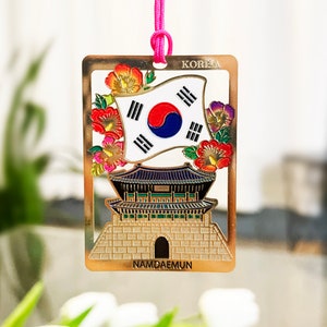 Gold-Plated Korean Bookmark: Traditional Flag & Gate Design