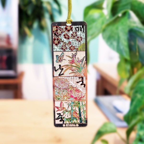 Korean Traditional Design Bookmark | Four Gracious Plants | Respectful Gift | Gold-plated Bookmark | Gift | Party Favor | Friendship Gift