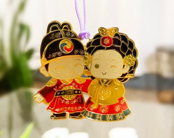 Marque-page design traditionnel coréen | Roi et reine | Les mariés | Plaqué or | Mariage coréen | Cadeau | Cadeau de fête | Cadeau de mariage
