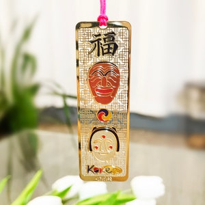Korean Traditional Design Bookmark | Korean Masks | Andong Masks | Gold-plated | Gift | Party Favor | Lucky Gift