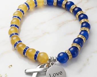Down Syndrome Bracelet| Down Syndrome  Awareness| Blue and Yellow Ribbon