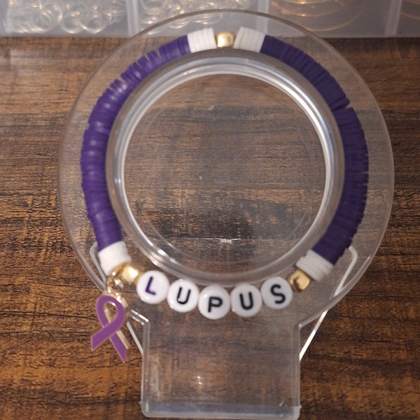 Lupus Awareness Bracelet| Heishi Bracelet| Purple Awareness| Warrior Awareness| Lupusversary Date| Strong Awareness| Awareness