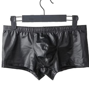 Sexy Men Faux Leather Underwear Gay Open Butt Wet Look Boxershorts