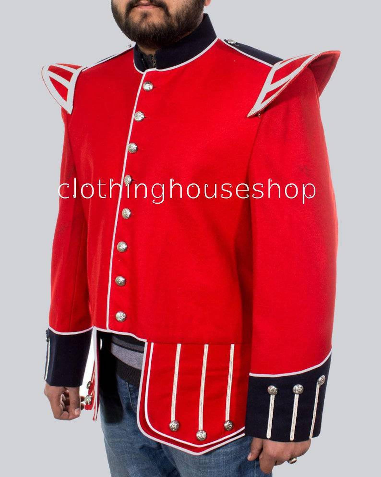 New Red Military Drummer Jacket Doublet Handmade Heavy Wool Etsy