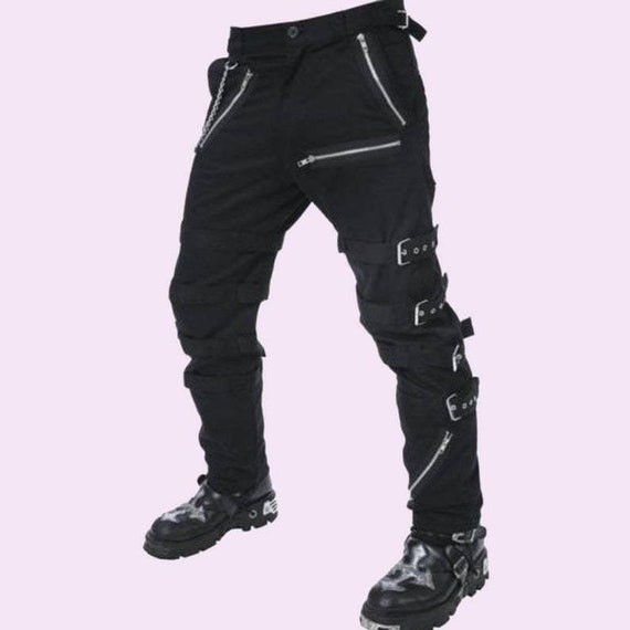 Men's Black Gothic Straps Zipper 