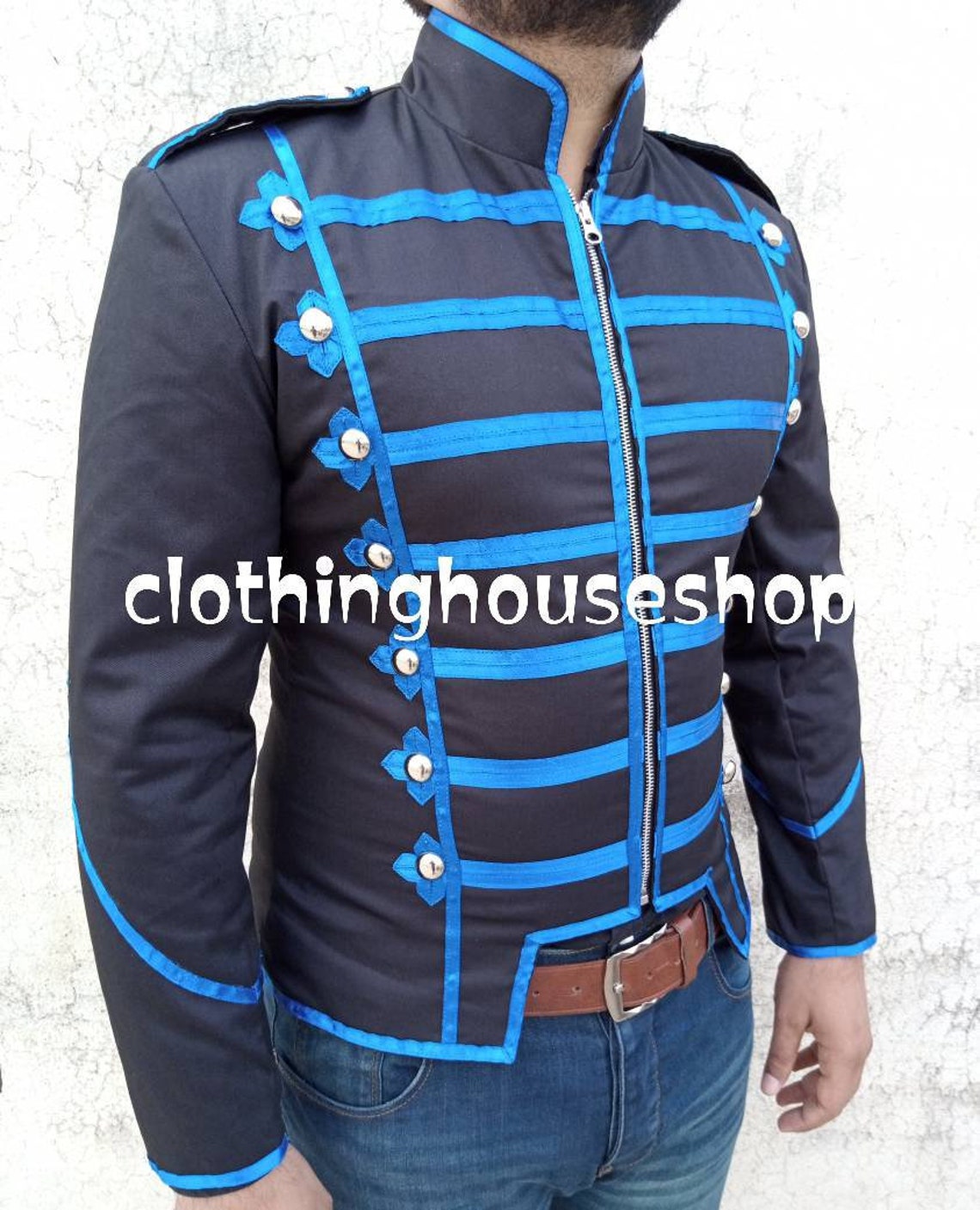 Blue Black Military Marching Band Drummer Jacket Military Etsy