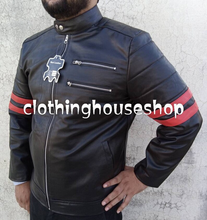 Monza Black /& Red Leather Biker Jacket