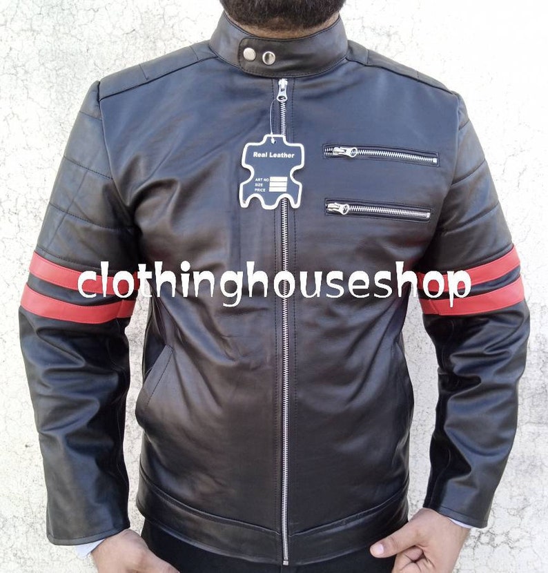 Monza Black /& Red Leather Biker Jacket