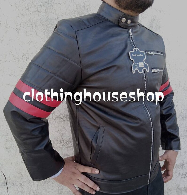 Monza Black /& Red Leather Biker Jacket