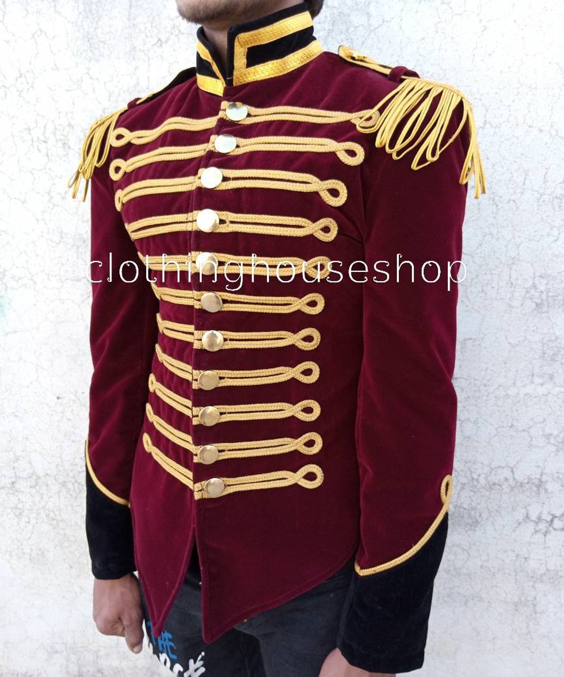 Ladies Burgundy Velvet Military Hussar Jacket With Golden Etsy