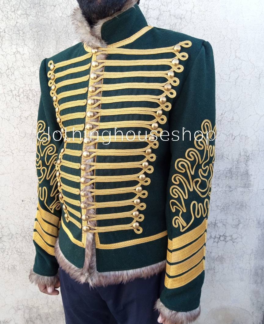 New Green Napoleonic Hussar Uniform Miltary Style Tunic Pelisse Jimmi