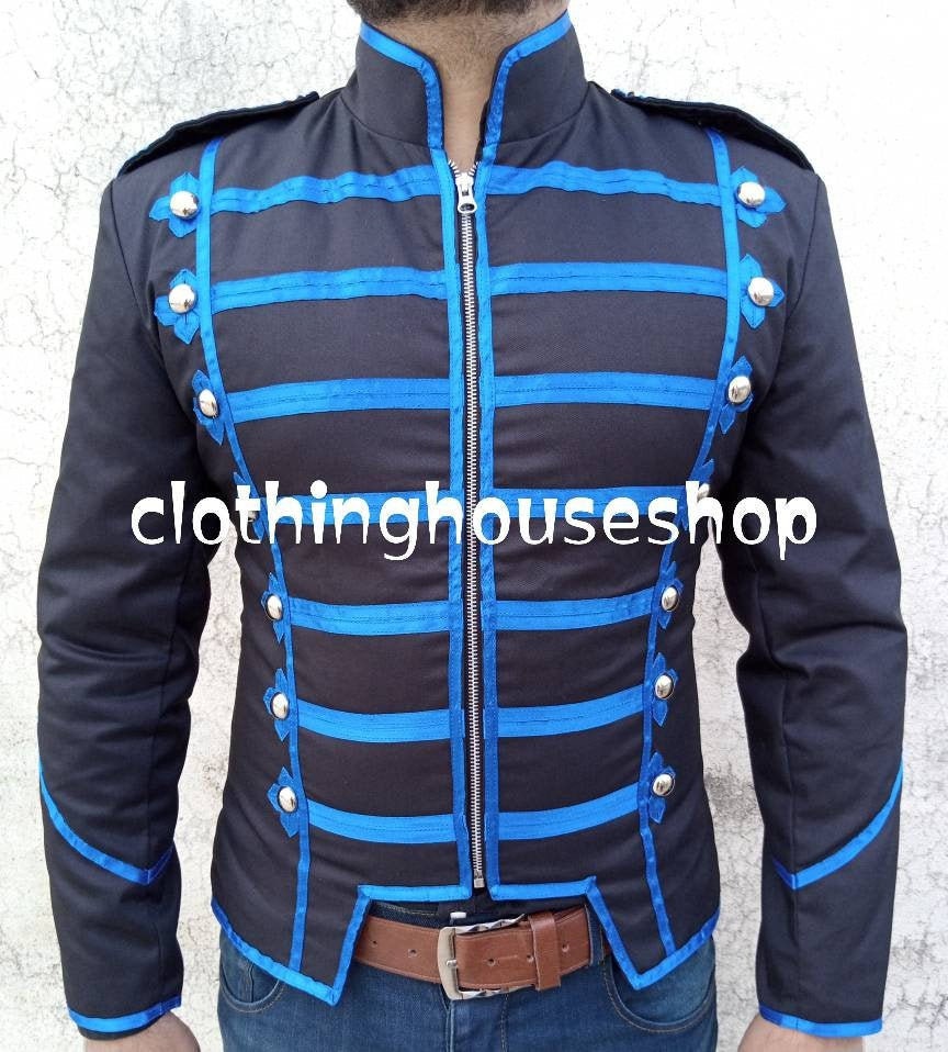Blue Black Military Marching Band Drummer Jacket, Military Marching