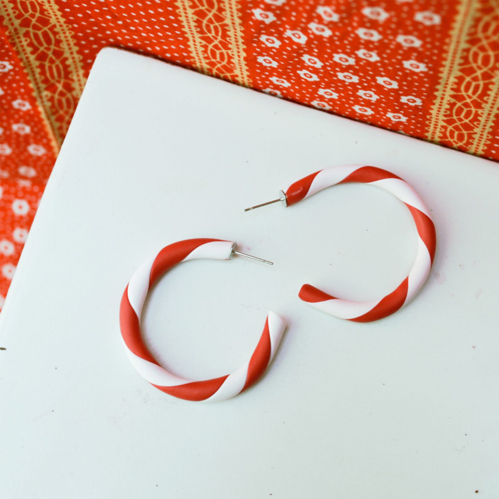 Candy Cane Hoop Earrings Holiday Jewelry Unique Christmas Etsy