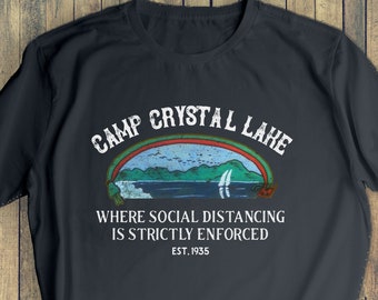 Friday the 13th Camp Crystal Lake Distressed T-Shirts, Social Distancing, Halloween Movie Tee Shirt, Vintage Distressed Inspired, Unisex