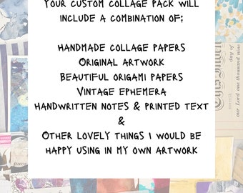 Custom Collage Pack, 50+ pcs Handmade Papers, Original Artwork, Vintage Ephemera, Junk Journal, Scrapbooking Supplies