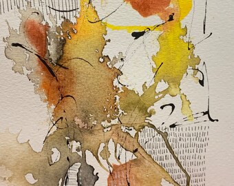 Original watercolor and ink painting/abstract/earth tones/5"x7"