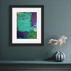 Green Abstract Painting in Oil and Cold Wax on Paper, Purple and Cream ...