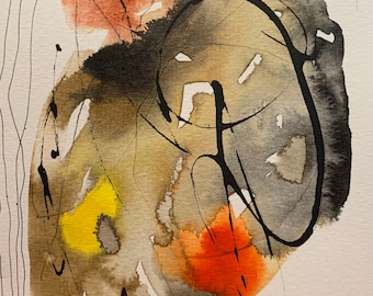 Original watercolor and ink painting on paper/abstract/earth tones/5"x7"