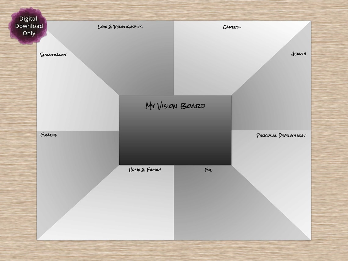 Black and White Vision Board Template, Printable Vision Board Kit