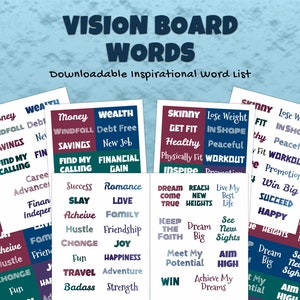 Vision Board Kit, Vision Board Printables, Affirmations positives, Mots inspirants